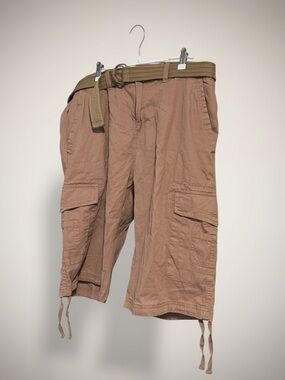 Ring of Fire Brown/Tan Cargo Capris with Utility Pockets & Web Belt